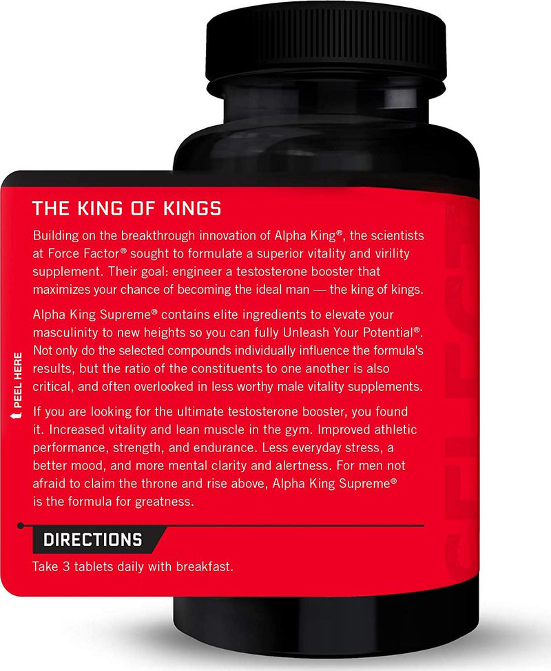 Alpha King Supreme Testosterone Booster for Men with Fenugreek Seed and Ashwagandha to Increase Drive and Vitality, Boost Performance, and Build Muscle and Strength, Force Factor, 45 Tablets