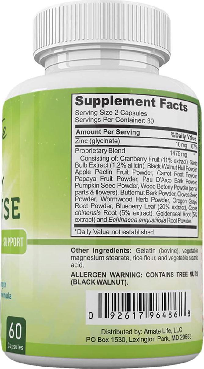 Amate Life 10 Day Intestinal Cleanse Capsules (60 Capsules) - Detox and Colon Health Support Supplement with Black Walnut, Wormwood Powder, Cranberry Extract - Digestive System Cleanser for Men and Women