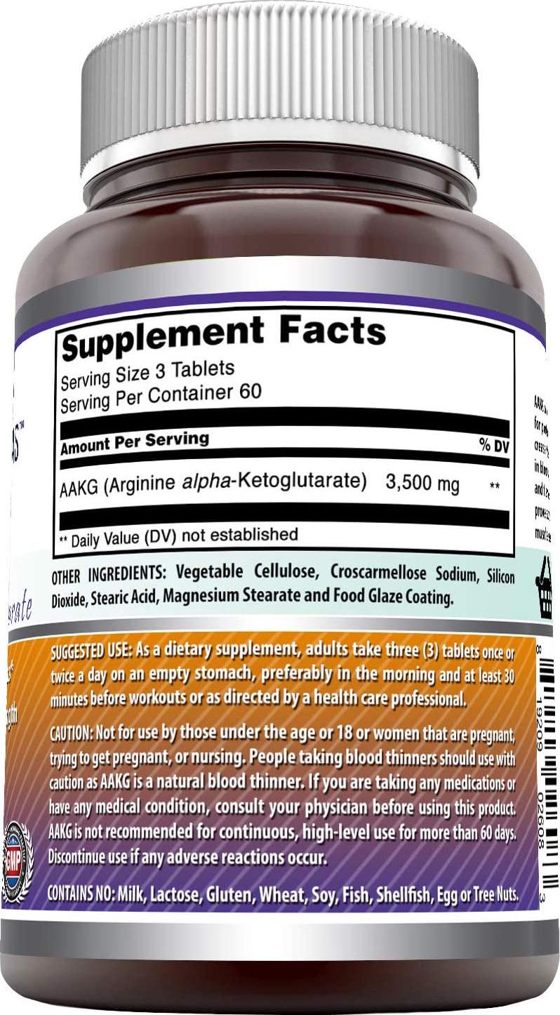 Amazing Formulas AAKG Arginine Alpha-Ketoglutarate 3500 Mg Per Serving, 180 Tablets (Non-GMO) -Supports Synthesis of Proteins* -Supports Lean Muscle Mass, Strength Gain and Endurance*