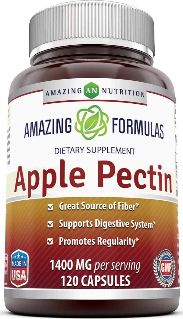 Amazing Formulas Apple Pectin Dietary Supplement - 1400 mg per Serving of 2 Capsules- 120 Capsules Per Bottle - Good Source of Fiber, Promotes Digestive Health, Promotes Regularity* (1)