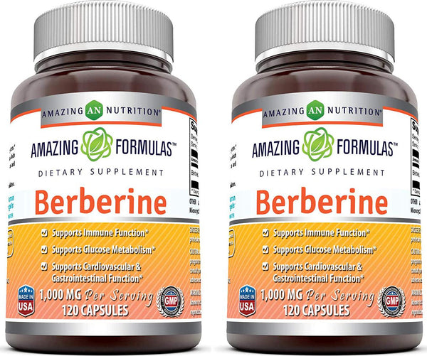 Amazing Formulas Berberine 500mg (1000mg Per Serving) 120 Capsules - Supports Immune Function, Cardiovascular and Gastrointestinal Function