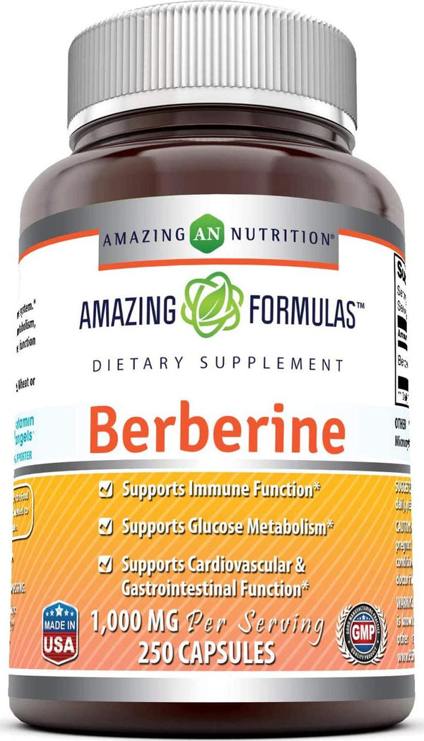 Amazing Formulas Berberine Plus 500 mg Capsules - Supports Immune System - Supports Glucose Metabolism - Aid in Healthy Weight Management (250 Count)