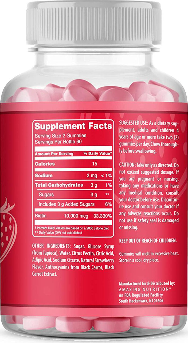 Amazing Formulas Biotin Gummies Supplement (Strawberry Flavor) - 120 Count, Gelatin-Free, Suitable for Vegetarians - Supports Healthy Skin and Nails - Promotes Stronger Hair