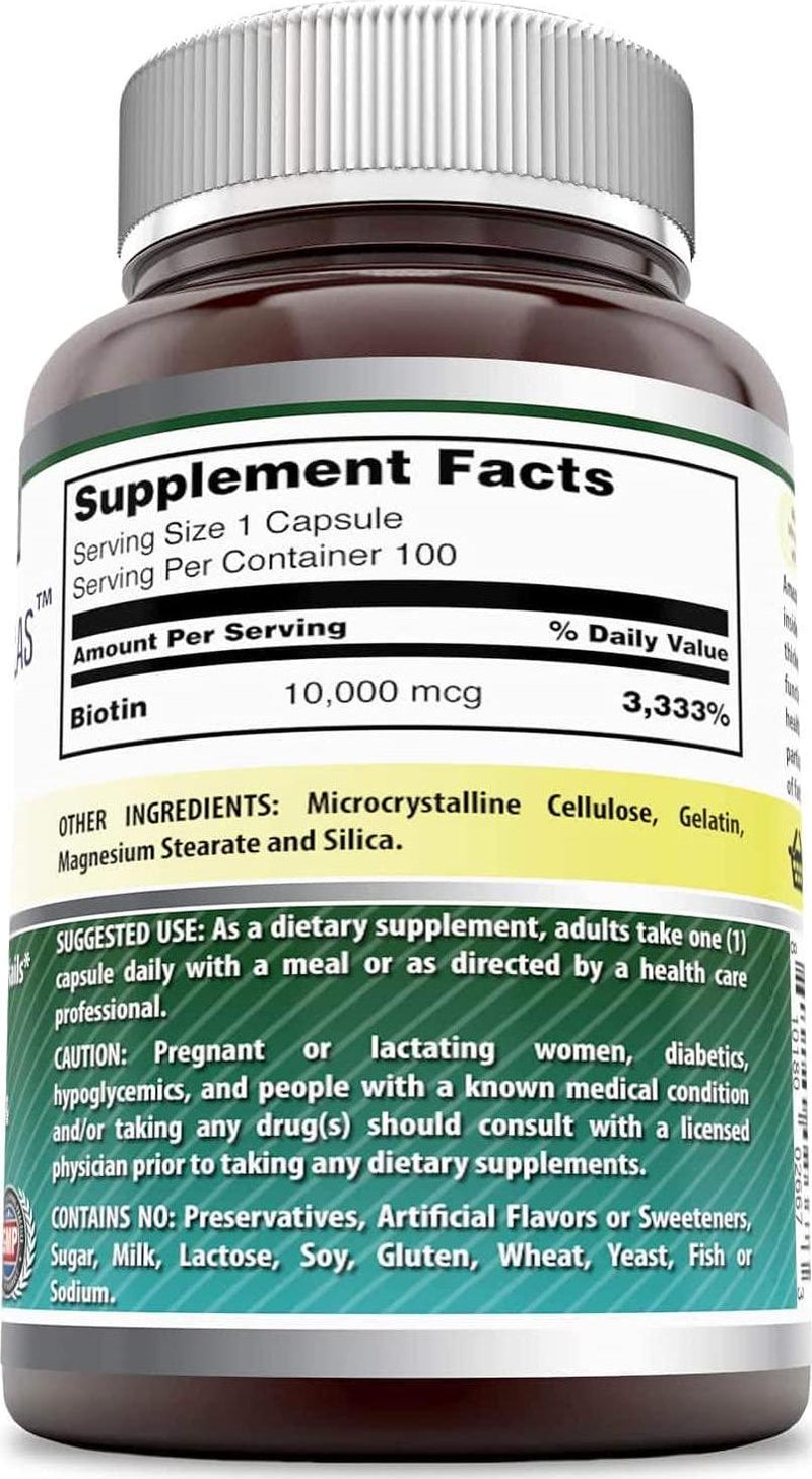Amazing Formulas Biotin Supplement - 10,000mcg - 100 Capsules (Non-GMO,Gluten Free) - Supports Healthy Hair, Skin and Nails - Promotes Cell Rejuvenation