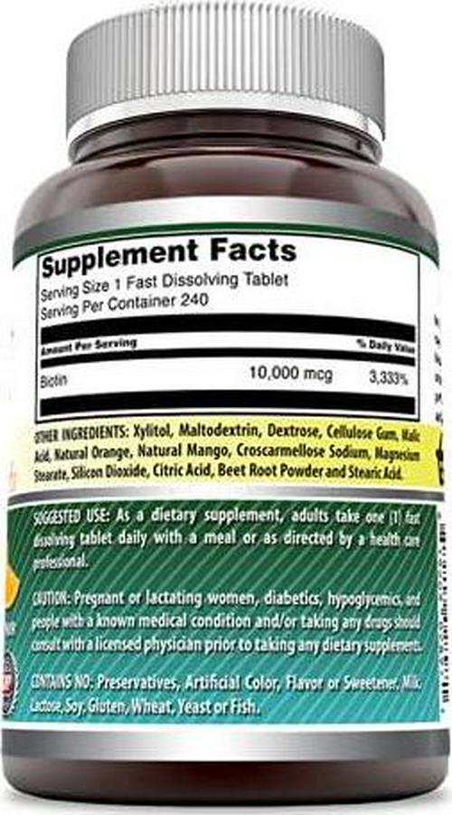 Amazing Formulas Biotin Fast Dissolving Tablets - 10000 MCG Tablets - Supports Healthy Hair, Skin and Nails - Promotes Cell Rejuvenation - Supports Healthy Metabolism (240 Count, Citrus Flavor)