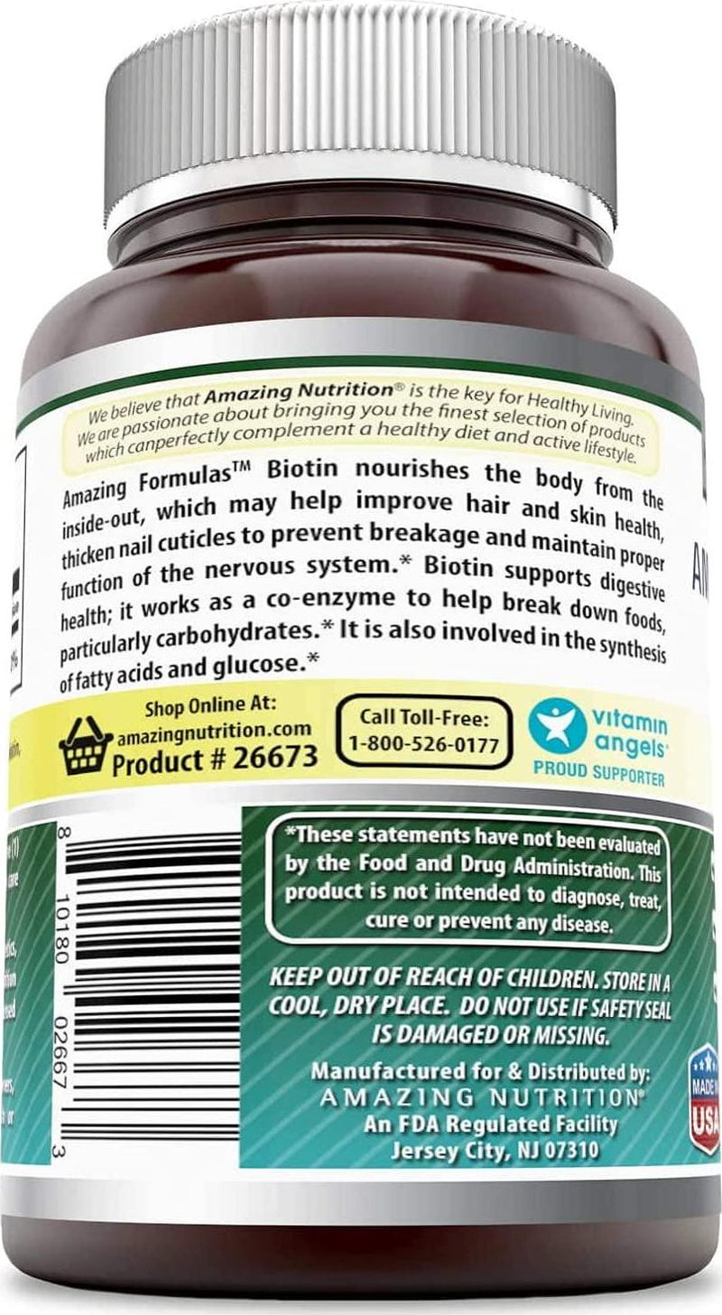 Amazing Formulas Biotin Supplement - 10,000mcg - 100 Capsules (Non-GMO,Gluten Free) - Supports Healthy Hair, Skin and Nails - Promotes Cell Rejuvenation