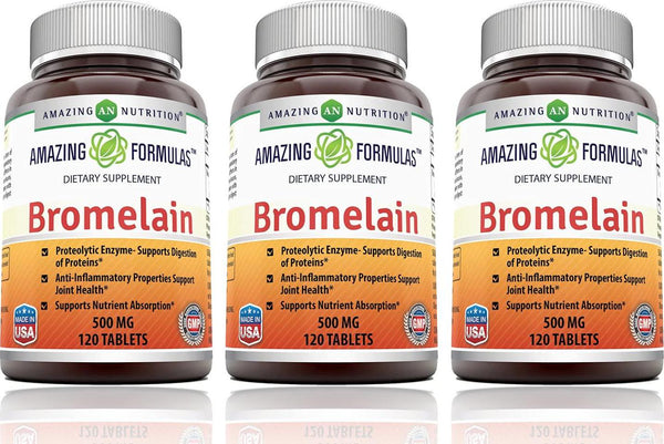 Amazing Formulas Bromelain 500Mg Tablets - Proteolytic Enzymes - Supports Digestion of Proteins - Anti-Inflammatory Properties - Supports Nutrient Absorption (120 Count (Pack of 3))