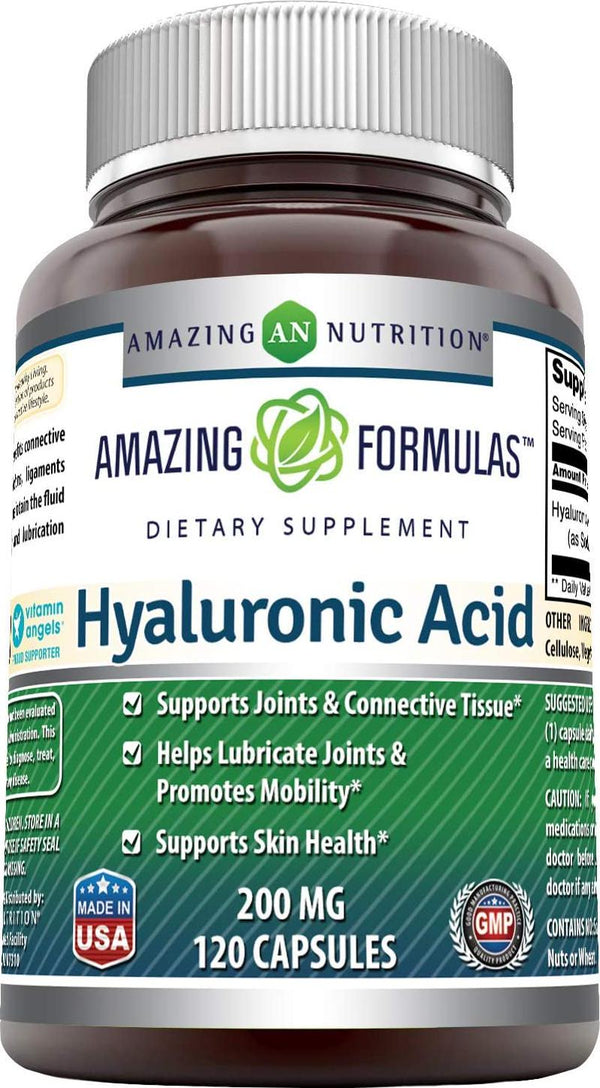 Amazing Formulas Hyaluronic Acid 200 mg 120 Capsules (Non-GMO) - Support Healthy Connective Tissue and Joints - Promote Youthful Healthy Skin