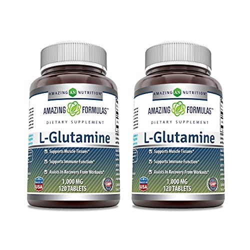 Amazing Formulas L Glutamine 1000mg Tablets (Non-GMO,Gluten Free) - Promotes Workout Recovery, Supports The Immune System and Muscle Maintenance (120 Count (Pack of 2))