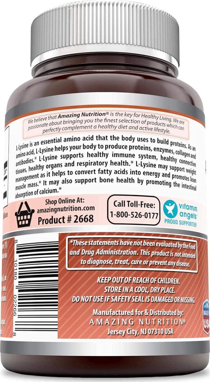 Amazing Formulas L-Lysine 500mg Amino Acid Capsules -(Non GMO,Gluten Free) - Immune Support, Respiratory Health and More (250 Caspules)