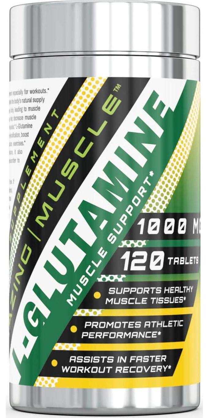 Amazing Muscle L Glutamine Tablets Supplement - 1000mg 120 Tablets Per Bottle - Promotes Workout Recovery, Supports The Immune System and Muscle Maintenance