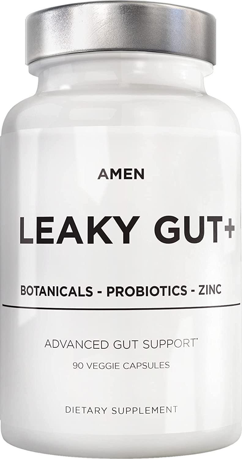 Amen Leaky Gut Supplements - Advanced Formula with Bioavailable L Glutamine, Zinc, Turmeric, Licorice Root - Bowel and Stomach Probiotics and Fermented Prebiotics - Vegan, Non-GMO - 90 Capsules