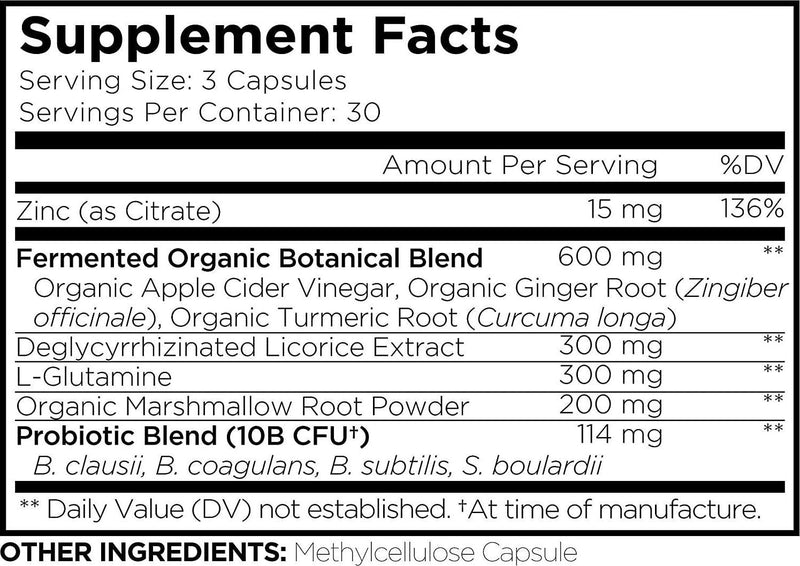 Amen Leaky Gut Supplements - Advanced Formula with Bioavailable L Glutamine, Zinc, Turmeric, Licorice Root - Bowel and Stomach Probiotics and Fermented Prebiotics - Vegan, Non-GMO - 90 Capsules