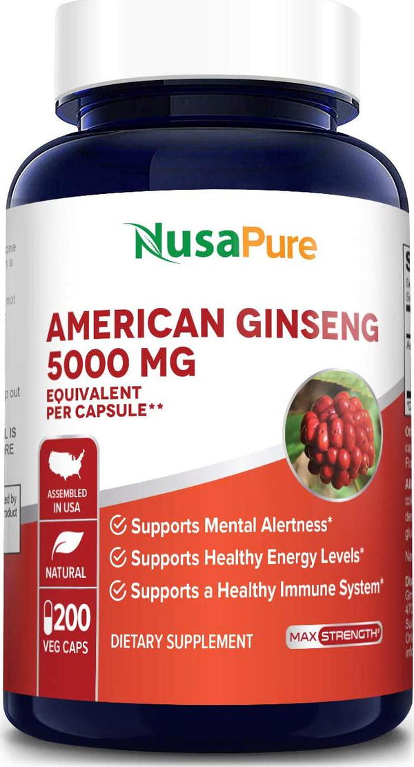 American Ginseng 500 mg 200 Capsules (Non-GMO and Gluten Free) - Supports Focus, Energy and Immunity Booster, Panax Ginseng Root Extract for Men and Women