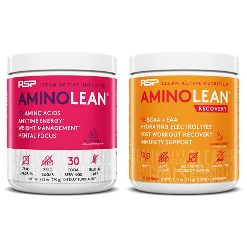 AminoLean Pre Workout Energy (Fruit Punch 30 Servings) with AminoLean Recovery Post Workout Boost (Blood Orange 30 Servings)