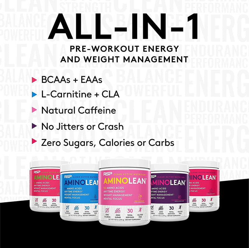 AminoLean Pre Workout Energy (Pink Lemonade 30 Servings) with AminoLean Recovery Post Workout Boost (Blood Orange 30 Servings)