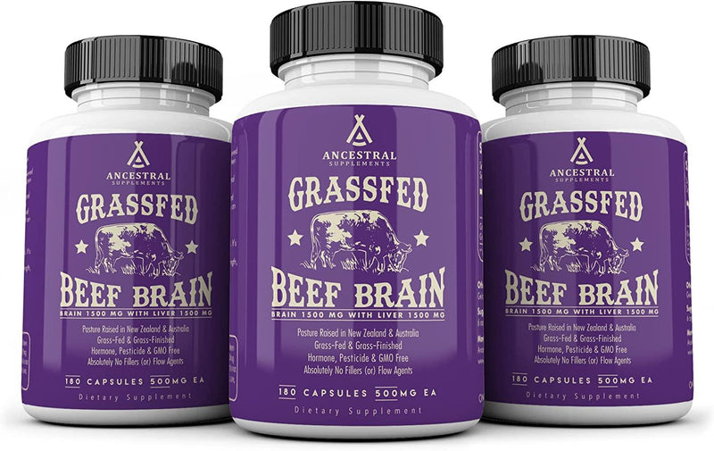 Ancestral Supplements Grass Fed Brain (with Liver) — Supports Brain, Mood, Memory Health (180 Capsules)