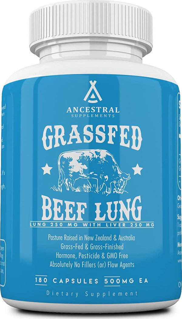 Ancestral Supplements Beef Lung (with Liver) - Supports Lung, Respiratory, Vascular, Circulatory Health (180 Capsules)