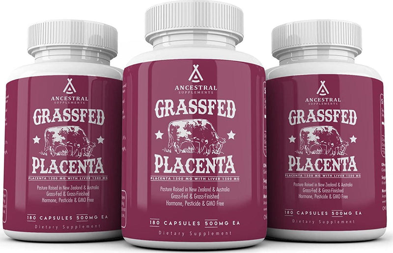 Ancestral Supplements Grass Fed Placenta (with Liver) After Birth, Nursing, Menopause and Dry Skin Support (180 Capsules)