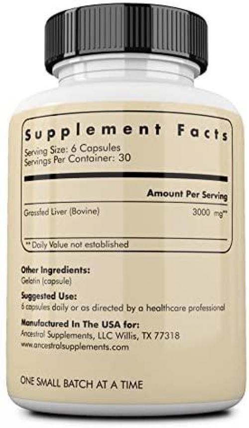 Ancestral Supplements Grass Fed Beef Liver (Desiccated) — Natural Iron, Vitamin A, B12 for Energy (180 Capsules)
