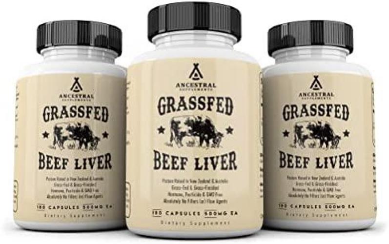 Ancestral Supplements Grass Fed Beef Liver (Desiccated) — Natural Iron, Vitamin A, B12 for Energy (180 Capsules)