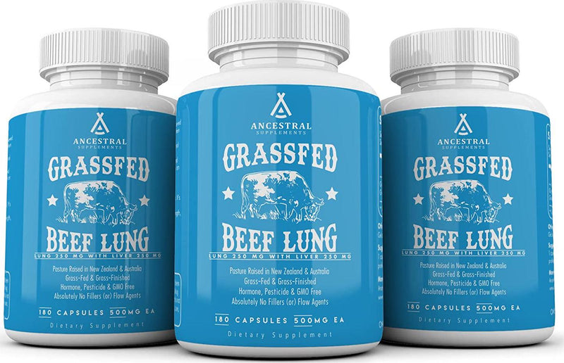 Ancestral Supplements Beef Lung (with Liver) - Supports Lung, Respiratory, Vascular, Circulatory Health (180 Capsules)