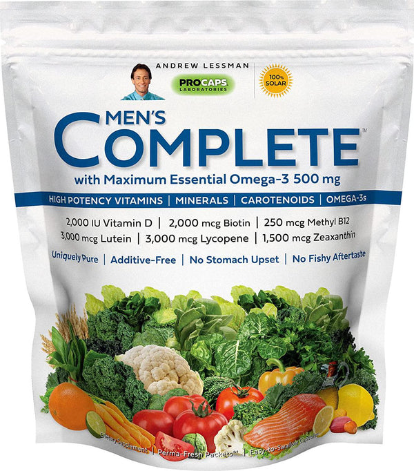 Andrew Lessman Multivitamin - Men&#039;s Complete with Maximum Essential Omega-3 500 mg 30 Packets 30+ High Potencies of All Nutrients, Essential Vitamins, Minerals and Carotenoids. No Additives