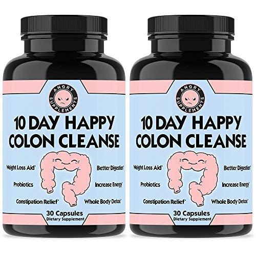 Angry Supplements 10 Day Happy Colon Cleanse, Detox for Men and Women, Infused w. Probiotics, Weight Loss and Diet Aid, All-Natural Clean Digestion (2-Bottles)