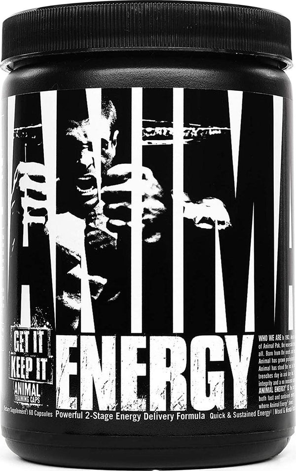 Animal Energy - Powerful 2 Stage Energy Delivery System - 300mg Caffeine per Capsule - Quick and Sustained Energy - Mood and Mental Focus Support - 60 Capsules, Black and White (3287)