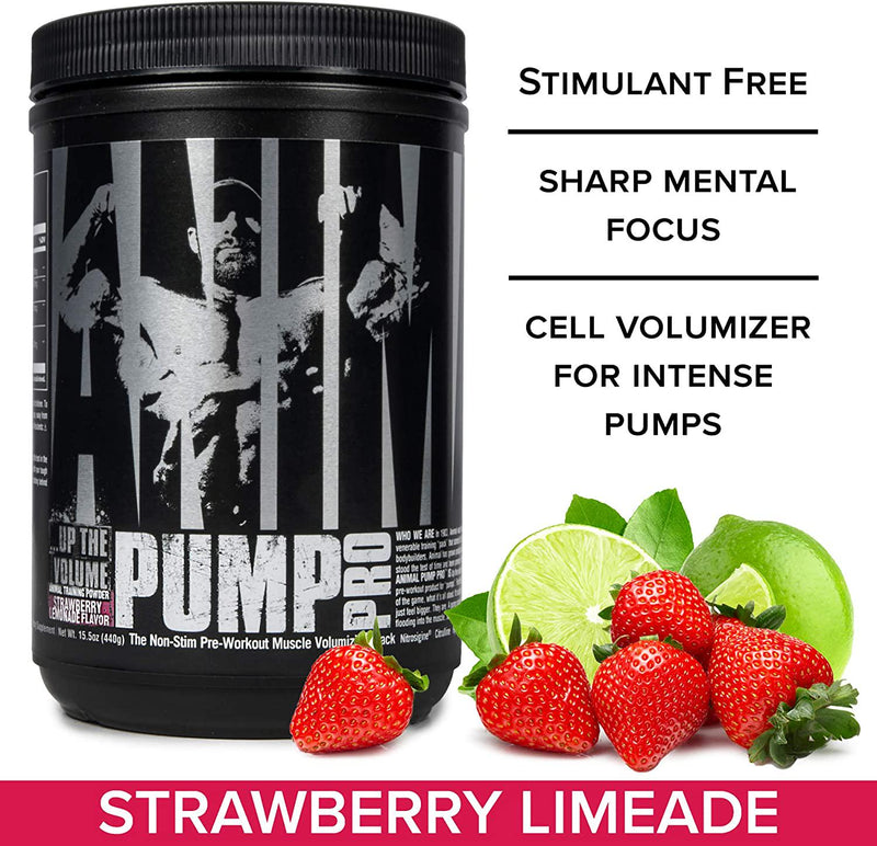 Animal Pump Pro Powder Non Stimulant Preworkout Pump and Cell volumization with Added Sea Salt for Electrolytes 20 Servings - Strawberry Lemonade