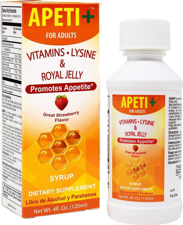 Apeti Plus Vitamins Lysine Royal Jelly Promotes Appetite Syrup for Adults (4oz)
