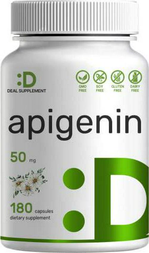 Apigenin 50mg, 180 Capsules, 6 Months Supply | Most Bioavailable Plant (Chamomile) Extract Bioflavonoids - Apigenin Supplement for Sleep, Relaxation and Mood, Third Party Tested and Made in The USA