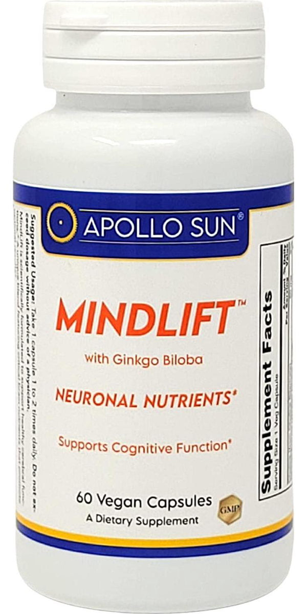 Apollo Sun MindLift Free Radical Scavengers and Neuronal Nutrients for Cognitive Function with Ginkgo Biloba, Rosemary Phosphatidyl Serine and Choline as a Dietary Supplement (60 Vegan Capsules)