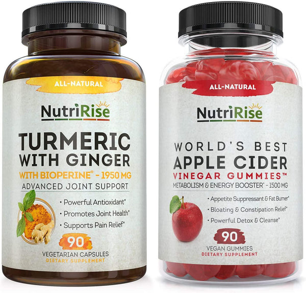 Apple Cider Vinegar Gummies + Turmeric with Ginger Caps: Powerful Combo for Metabolic Support, Digestive Health, Energy, Weight Loss, Detox and Cleanse. Vitamins B6-B12, Beet and Pomegranate Juice, Vegan