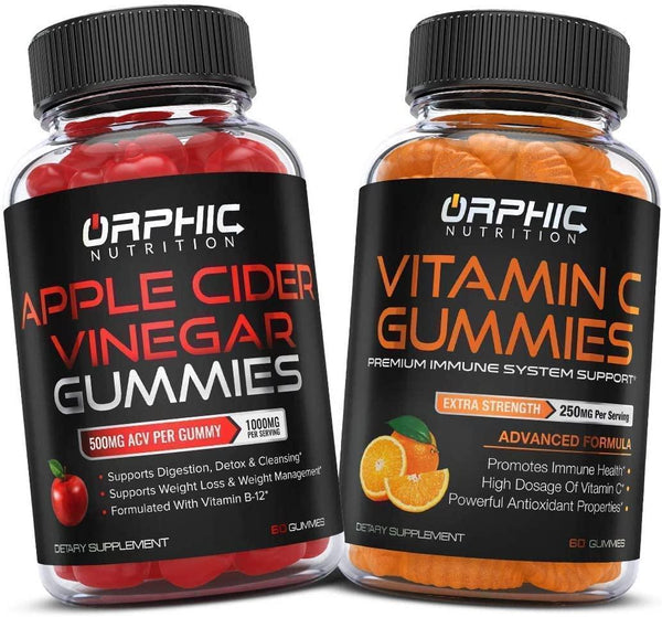 Apple Cider Vinegar + Vitamin C Gummies - Formulated to Support Healthy Weight, Normal Energy Levels and Gut Health* - Made up of Vitamin C Antioxidants for Adults and Kids*