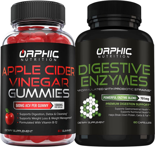 Apple Cider Vinegar Gummies + Digestive Enzymes - Formulated to Support Healthy Weight, Normal Energy Levels and Gut Health* - Supports Breakdown of Carbs, Protein, Fat, and Nutrient Absorption Rate*
