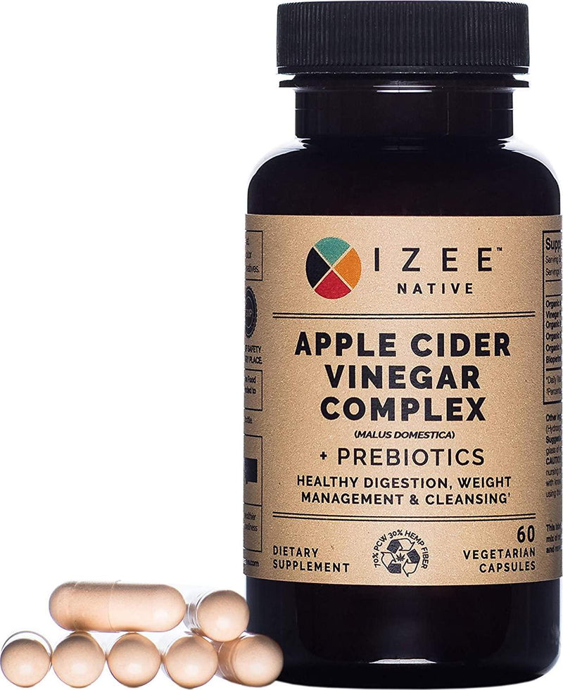 Apple Cider Vinegar Complex + Prebiotic Capsules by Izee Native | 60 Count Organic Apple Cider Vinegar Pills | Tasteless Vegan, Keto, Non-GMO, Raw Apple Cider Vinegar Supplements with Prebiotics