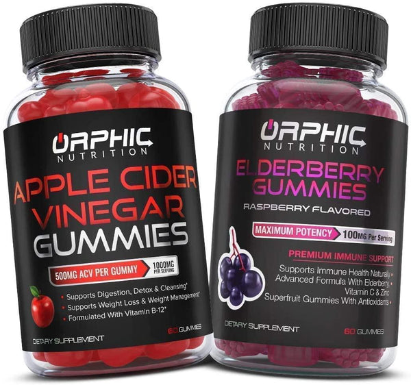 Apple Cider Vinegar Gummies + Elderberry Gummies - Formulated to Support Healthy Weight, Normal Energy Levels and Gut Health* - Immune System Support*