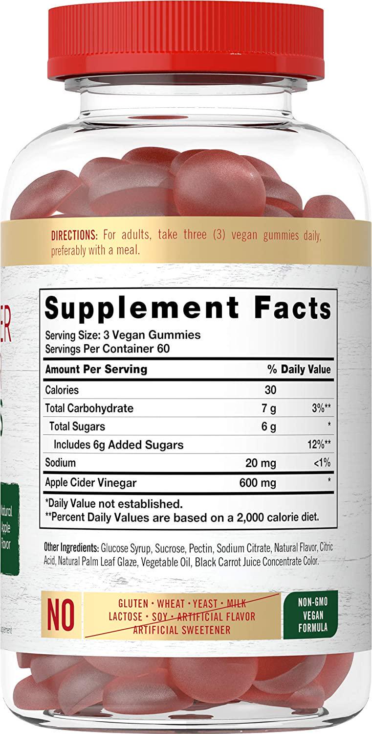 Apple Cider Vinegar Gummies | 180 Count | Natural Apple Flavor | Vegan, Non-GMO, Gluten Free | ACV Supplement | by Carlyle