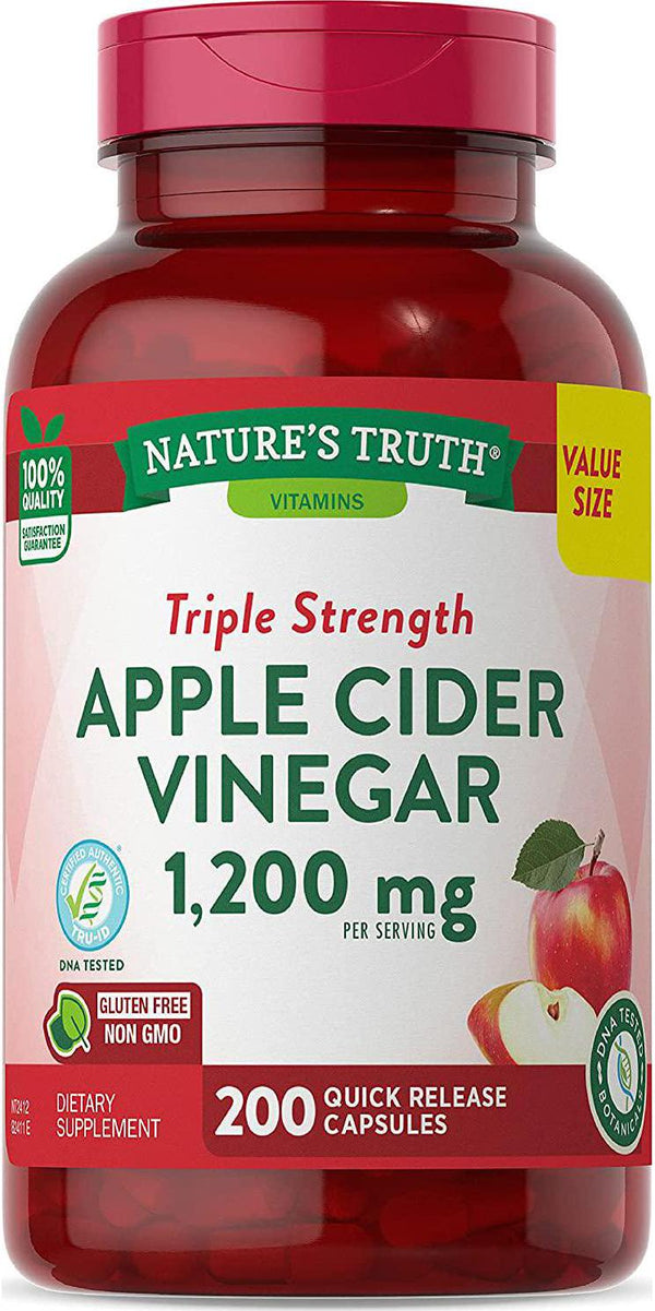 Apple Cider Vinegar Capsules | 1200mg | 200 Pills | Value Size | Vegetarian, Non-GMO, Gluten Free | by Nature&#039;s Truth