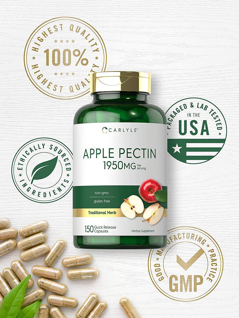 Apple Pectin | 1950mg | 150 Capsules | Non-GMO and Gluten Free Herbal Supplement | by Carlyle
