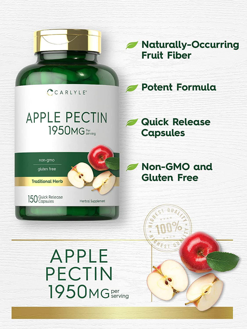 Apple Pectin | 1950mg | 150 Capsules | Non-GMO and Gluten Free Herbal Supplement | by Carlyle