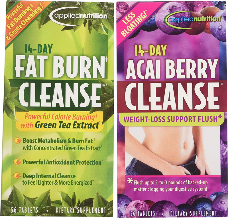 Applied Nutrition 14-Day Acai Berry Cleanse + 14-Day Fat Burn Cleanse, Value Pack 56 Tablets per Bottle