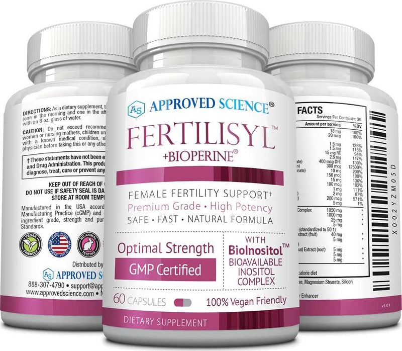 Approved Science Fertilisyl - Fertility Supplement - Support Hormones and Cycle - Prepare Body For Pregnancy - Decrease Risk Of Infertility - Prenatal Vitamins For Conception Support - 3 Month Supply