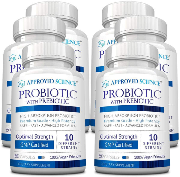 Approved Science Probiotics with Prebiotics - 10-Strand Vegan Probiotic - 6 Bottles