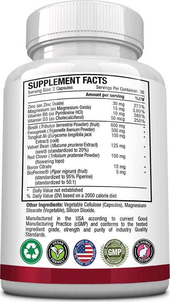 Approved ScienceÂ Testosterone Booster - 600 mg Tribulus, 150 mg Tongkat Ali, ZInc, Fenugreek - All Natural Vegan Friendly - 90 Capsules Per Bottle - 3 Bottles