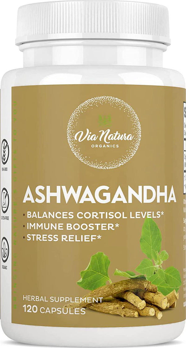 Ashwagandha Capsules 1000mg | Organic Herbal Supplement | Balances Cortisol Levels | Stress Relief | 120 Capsules by Via Natura Organics