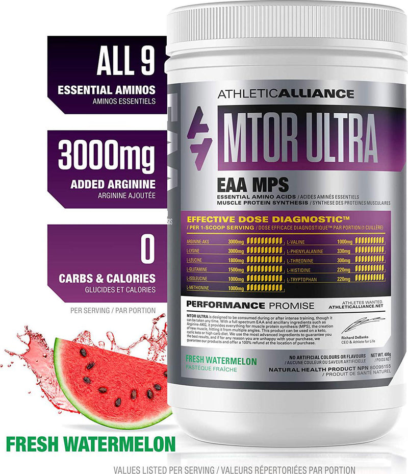 Athletic Alliance MTOR Ultra EAA Powder, Complete Amino Acid Supplement for Intra Workout and Recovery, Keto Friendly Essential Aminos to Build Muscle, Fresh Watermelon