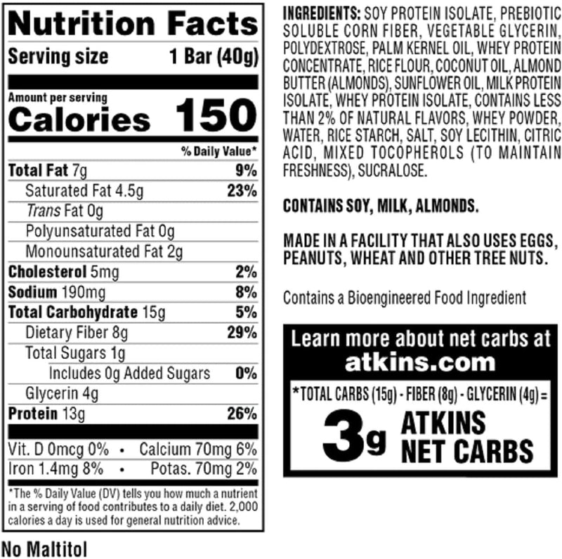 Atkins Atkins Gluten Free Snack bar, Lemon bar, Keto Friendly, 8 Count (Value Pack)
