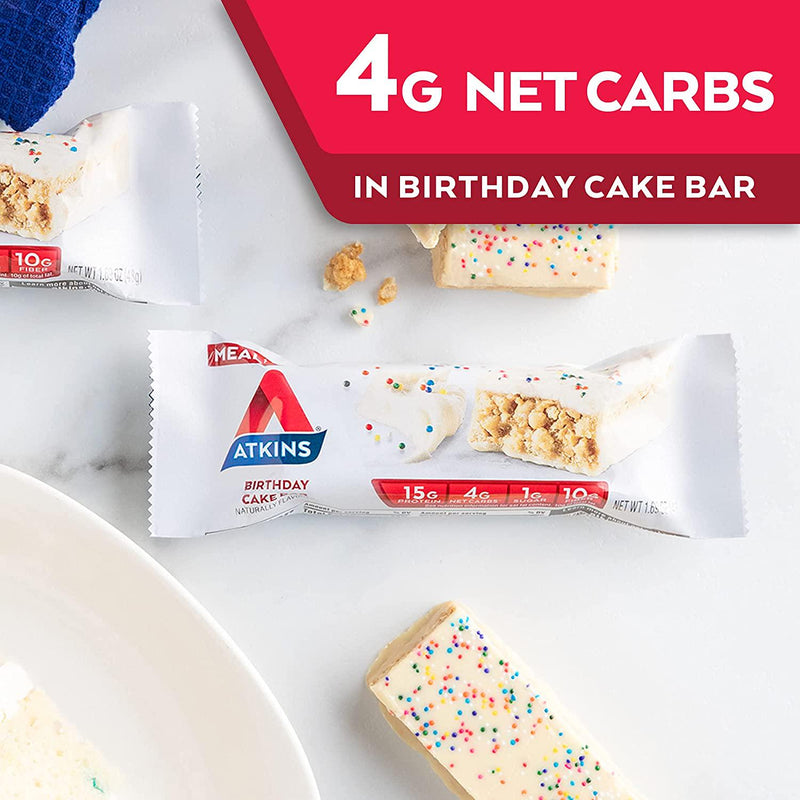 Atkins Birthday Cake Protein Meal Bar. Crispy and Creamy with Real Almond Butter. Keto-Friendly, 5 Count (Pack of 6)